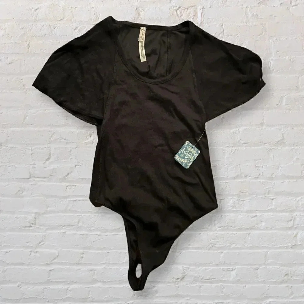 NWT Free People flowy sleeve bodysuit black M 
